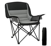 Outsunny Camping Chair For Adults - Padded Folding Chair - Green/Grey - Grey | TJ Hughes
