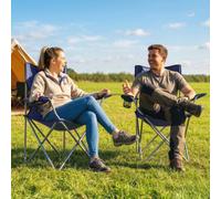 Outsunny 2 Camping Chairs, Portable Folding Camping Chairs - Dark Blue - 2 - Camping Chair