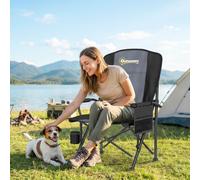 Outsunny Camping Chair Padded with Side Pocket - 59W x 60D x 94H cm - Black - Camping Chair