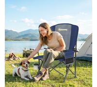 Outsunny Camping Chair Padded with Side Pocket - 59W x 60D x 94H cm - Dark Blue - Camping Chair