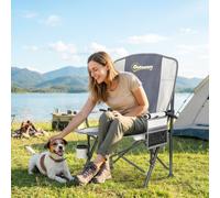 OUTSUNNY Camping Chair Padded with Side Pocket in Light Grey Outsunny Light Grey