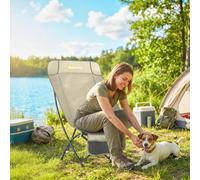 OUTSUNNY Camping Chair Portable with Side Pocket Khaki | Size: Single Outsunny Khaki Single