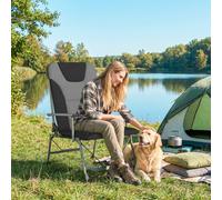 Outsunny Camping Chair Reclining Padded for Adults Black - Camping Chair - 95 x 63 x 112 cm - Black, Grey