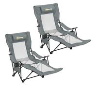 Outsunny Camping Chair Reclining Portable Camp Chair with Detachable Footrest Cup Holder Grey