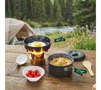 Outsunny Camping Cookware Set, 8-Piece Ultralight Camping Cooking Kit Grey - Aluminium, Metal, Plastic - Grey - Camping Cookware Set