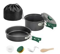 Outsunny Camping Cookware Set, 8-Piece Ultralight Camping Cooking Kit with Anti-Scald Handles, Rapid Heating Pots and Pans for 2 People, Backpacking and Hiking, Grey