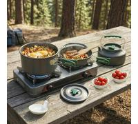Outsunny Camping Cookware Set for 2-3 People, Camping Cooking Kit, Grey - Aluminium, Steel, Plastic - Grey - Camping Cookware Set