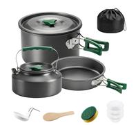 Outsunny Camping Cookware Set for 2-3 People, Ultralight Aluminium Camping Cooking Kit with Anti-Scald Handles, Grey