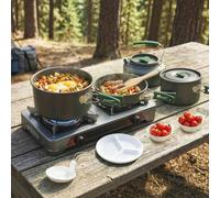 Outsunny Camping Cookware Set for 4-5 People, Lightweight Aluminium Camping Cooking Kit with Anti-Scald Handles, Portable Pots and Pans for Backpacking, Hiking and Picnic, Grey