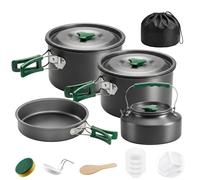 Outsunny Camping Cookware Set for 4-5 People, Lightweight Aluminium Camping Cooking Kit with Anti-Scald Handles, Grey