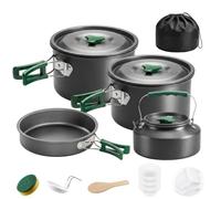 Outsunny Camping Cookware Set for 4-5 People Lightweight Aluminium Grey | Camping Cooking Kit, Anti-Scald Handles, Portable Pots and Pans, for Backpacking, Hiking and Picnic