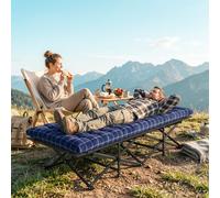 OUTSUNNY Camping Cot Heavy Duty Folding Bed with Soft Pad in Blue | Size: Single Outsunny Blue Single