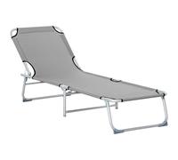Outsunny Camping Cot Picnic Sun Lounger Portable Folding Chaise Chair Grey Grey