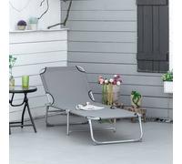 Outsunny Camping Cot Picnic Sun Lounger Portable Folding Chaise Chair Grey - 187 x 58 x 28 cm - 1 - Metal, Oxford cloth