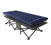Outsunny Camping Cot with Soft Pad, 80cm Extra Wide Folding Cots with Side Pocket and Carry Bag, Blue