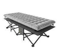 Outsunny Camping Cot with Soft Pad, 80cm Extra Wide Folding Cots with Side Pocket and Carry Bag, Grey