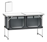 Outsunny Camping Cupboards Folding Portable Aluminium Camp Cook Station with Storage Cupboard for Outdoor BBQ