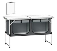 Outsunny Camping Cupboards Folding Portable with Storage Aluminium Silver | Camping Kitchen Unit, Camp Cook Station, for Picnic, BBQ, Outdoor Activities