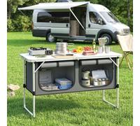 Outsunny Camping Cupboards, Folding Portable Camping Kitchen Unit with Storage, Aluminium Camp Cook Station for Picnic, BBQ, Outdoor Activities, Silver