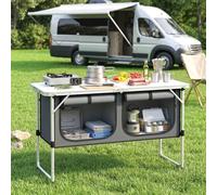 Outsunny Camping Cupboards, Folding Portable Camping Kitchen Unit with Storage, Aluminium Camp Cook Station for Picnic, BBQ, Outdoor Activities, Silver