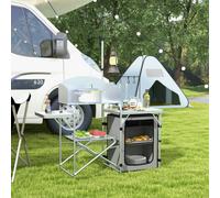 Outsunny Camping Kitchen with Cupboard Folding Camping Table with Carrying Bag - 144L x 48W x 119Hcm