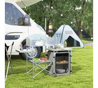 OUTSUNNY Folding Camping Kitchen with Windshield Portable Camping Cupboard for BBQ Silver Outsunny Silver