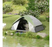 Outsunny Camping Tent, 2 Man Dome Tent, 3000mm Waterproof, with Sewn-in Groundsheet, Carry Bag and Top Hook, for Fishing Hiking Festival, Grey and Green