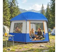 Outsunny 4-6 Person Easy Setup Camping Tent, 3000mm Waterproof Tunnel Tent with Removable Top Cover, UV30+ Protection Family Shelter with Carrying Bag, Blue