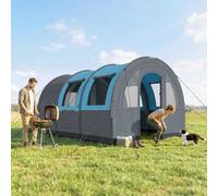 Outsunny 5-6 Man Camping Tent, 3000mm Waterproof Tunnel Family Tent Shelter with Bedroom and Adjustable Living Room, Easy Setup with Carry Bag, Grey and Blue