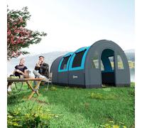 Outsunny 5-6 Man Camping Tent, 3000mm Waterproof Tunnel Family Tent Shelter with Bedroom and Adjustable Living Room, Easy Setup with Carry Bag, Grey and Blue