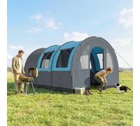 Outsunny 5-6 Man Camping Tent, 3000mm Waterproof Tunnel Family Tent Shelter with Bedroom and Adjustable Living Room, Easy Setup with Carry Bag, Grey and Blue