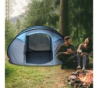 Outsunny Camping Tent Dome Pop-up Tent with Windows for 4-5 Person Sky Blue