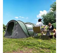 Outsunny 4-5 Person Pop-up Camping Tent Family Tent w/ 2 Mesh Windows & PVC Windows Portable Carry Bag for Outdoor Trip, Dark Green