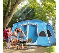 Outsunny Camping Tent, Family Tent 4-8 Person 2 Room Easy Set Up, Blue