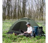 Outsunny 2 Person Camping Tent, Dome Tent with Zipped Doors, Storage Pocket, Portable Handy Bag, Dark Green