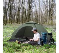 Outsunny 2 Person Camping Tent, Dome Tent with Zipped Doors, Storage Pocket, Portable Handy Bag, Dark Green
