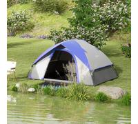 Outsunny Camping Tent, 2 Man Dome Tent, 3000mm Waterproof, with Sewn-in Groundsheet, Carry Bag and Top Hook, for Fishing Hiking Festival, Grey and Dark Blue