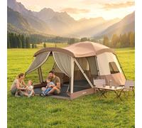 Outsunny Camping Tent - 4-Person Easy-Setup Tunnel Tent, 2 Rooms, Waterproof, Brown & Khaki