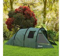 Outsunny 3-4 Persons Tunnel Tent, Two Room Camping Tent w/ Windows, Green