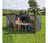 Outsunny Camping Windbreak, Pop Up Hub Frame Windbreaker Blocker with Guy Ropes, Ground Pegs and Carry Bag, for Beach, Caravan, Outdoor, 480 x 120 cm, Dark Grey