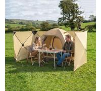 Outsunny Camping Windbreak, Pop Up Hub Frame Windbreaker Blocker with Guy Ropes, Ground Pegs and Carry Bag, for Beach, Caravan, Outdoor, 480 x 120 cm, Khaki