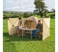 Outsunny Camping Windbreak, Pop Up Hub Frame Windbreaker Blocker - Khaki - 480 x 14 x 120 cm - 12 ground stakes, 7 guy ropes, 1 carry bag