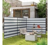 Outsunny 4 Pole Camping Windbreaks, Beach Wind Shield Shelter with Carry Bag and Steel Poles, Outdoor Caravan Privacy Shield, 540cm x 150cm, Grey and White