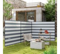 Outsunny 4 Pole Camping Windbreaks, Beach Wind Shield Shelter with Carry Bag and Steel Poles, Outdoor Caravan Privacy Shield, 540cm x 150cm, Grey and White