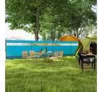 Outsunny Camping Windbreak, 5 Pole Windbreaker Blocker with Clear Windows, Carry Bag and Steel Poles, for Beach Caravan Campervan, 725 x 140cm, Blue