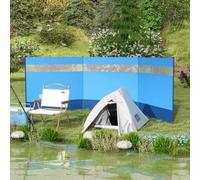 4 Pole Camping Windbreaks with Clear Windows and Carry Bag, 440 x 140cm Outsunny Blue One Size
