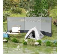 Outsunny Camping Windbreak, 4 Pole Windbreaker Blocker with Clear Windows, Carry Bag and Steel Poles, for Beach Caravan Campervan, 440 x 140cm, Grey