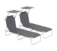 Outsunny Canopy Lounger: Foldable Sun Bed with Adjustable Mesh Backrest & Shade, Patio Recliner, Grey Aosom UK