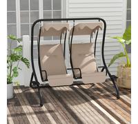 Outsunny Canopy Swing 2 Separate Relax Chairs w/ Handrails, Cup Holders Beige