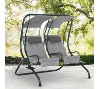 Outsunny Canopy Swing Chair Modern Garden Swing Seat Outdoor Relax Chairs with Removable Cushion, Headrest and Removable Shade Canopy, Grey